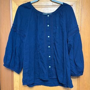 GAP Navy Button-Front Peasant Blouse